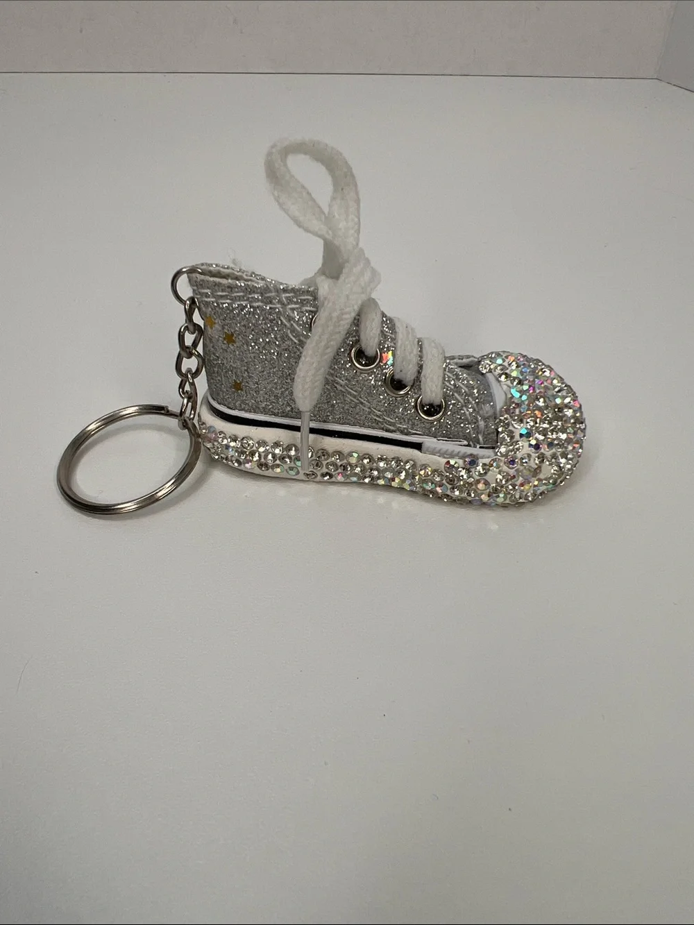 Sparkling Silver Sneaker Bag Charm/Keychain Glitter Rhinestone Accent